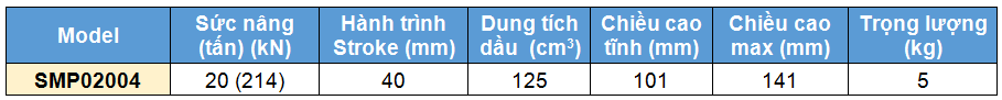 Kich 1 chieu 20 tan 40 mm, kich thuy luc 1 chieu lun