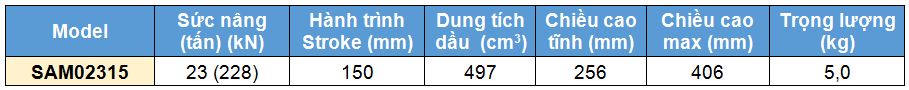 Kich 1 chieu bang nhom 23 tan 150 mm, kich 1 chieu, SAM Single acting aluminium cylinder